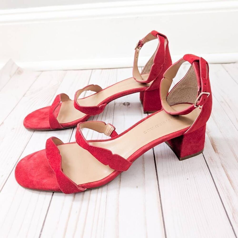 Banana Republic Laser Cut Low Block Heel Suede Sandals - Picture 2 of 6